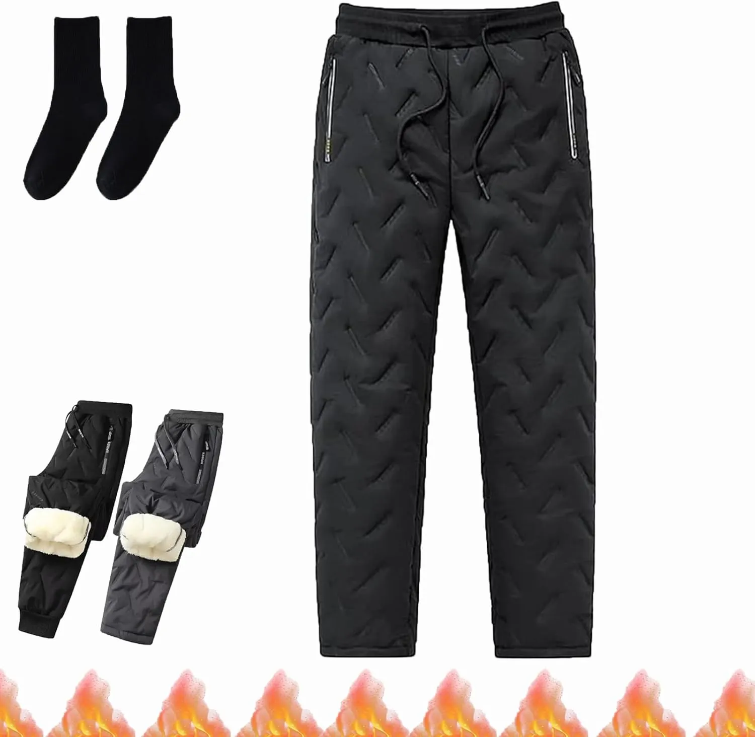 Unisex Lambswool Fleece-Lined Joggers, Unisex Fleece Jogging Bottoms, Warm Thick Jogger Pants Water Resistant
