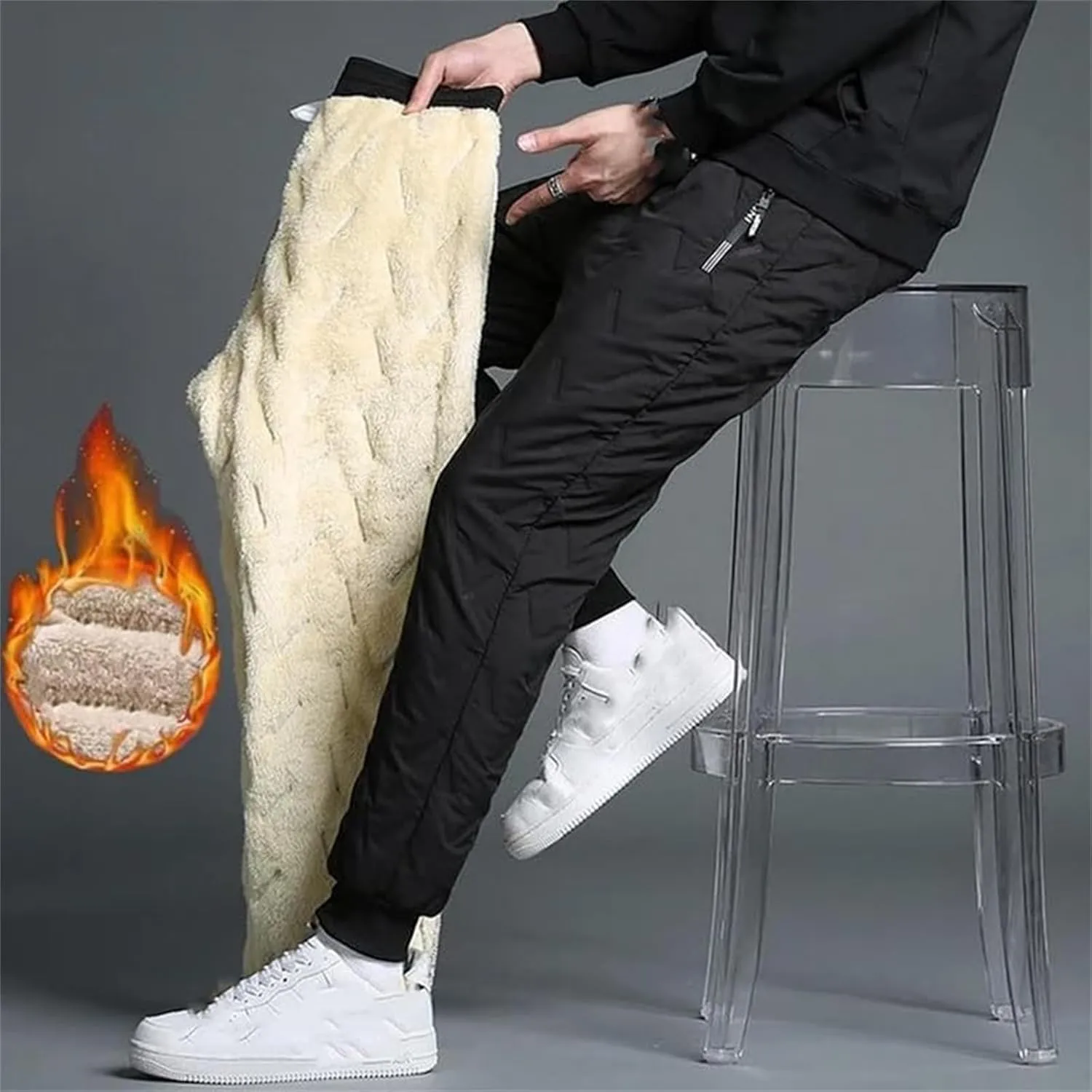 Unisex Lambswool Fleece-Lined Joggers, Unisex Fleece Jogging Bottoms, Warm Thick Jogger Pants Water Resistant