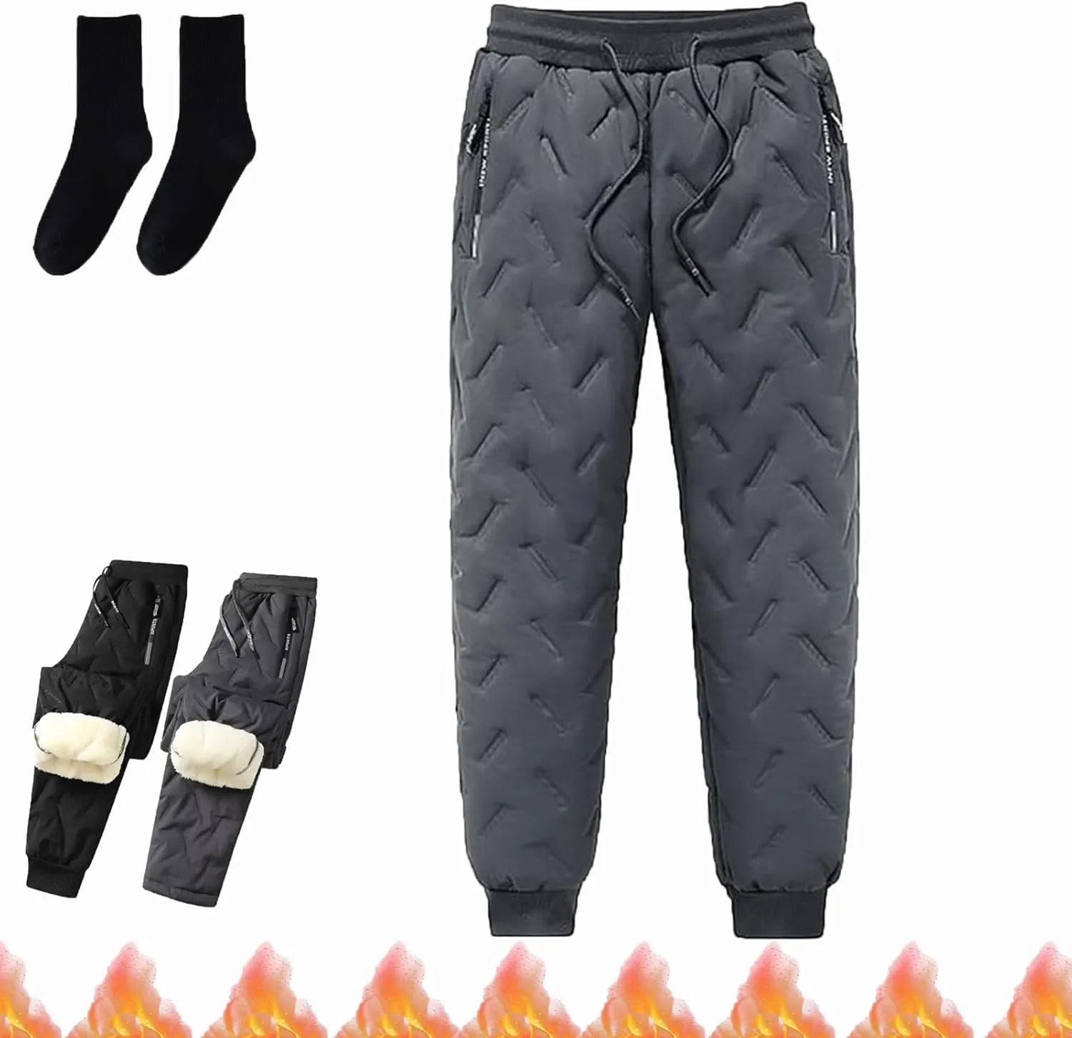 Unisex Lambswool Fleece-Lined Joggers, Unisex Fleece Jogging Bottoms, Warm Thick Jogger Pants Water Resistant
