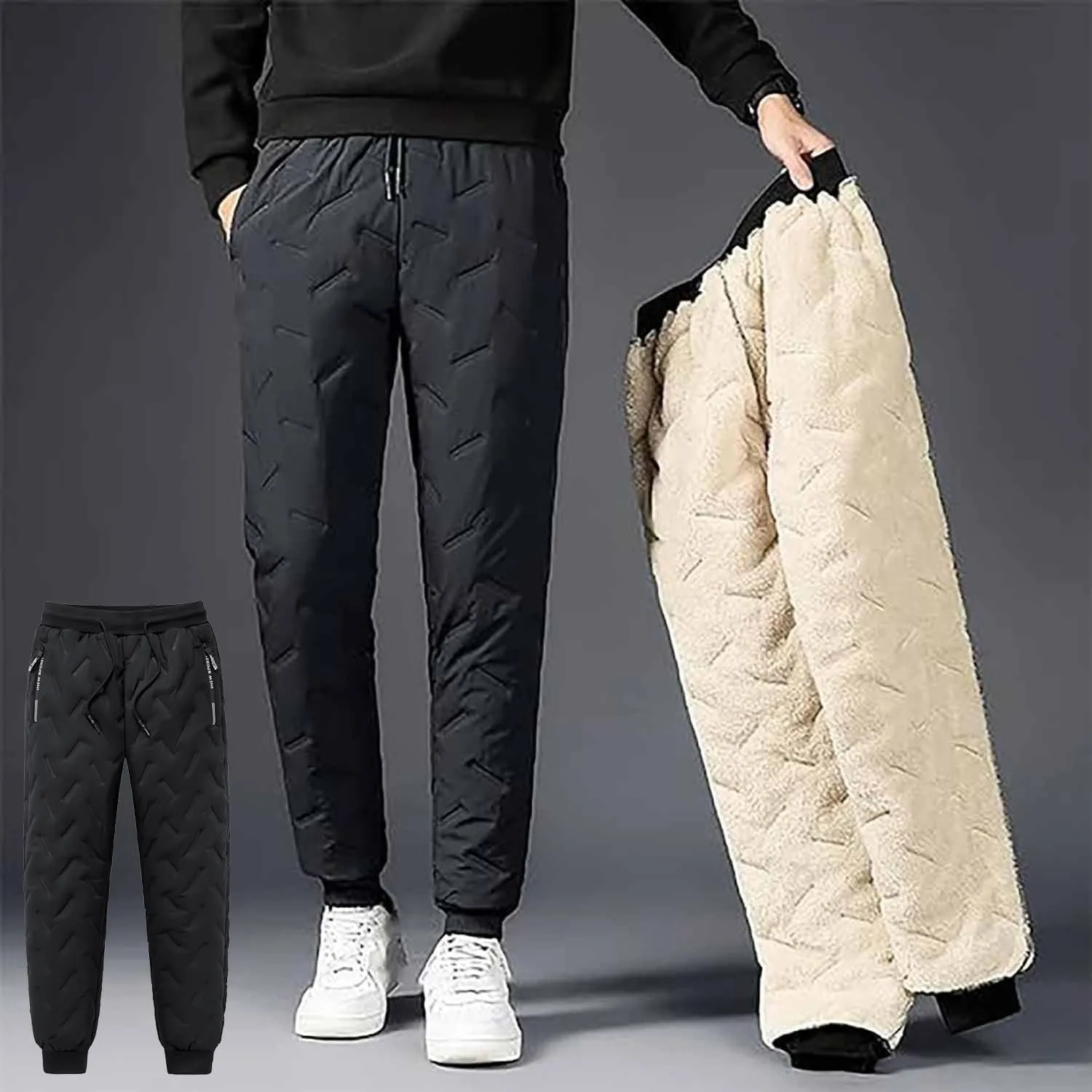 Unisex Lambswool Fleece-Lined Joggers, Winter Lambswool Fleece Jogging Bottoms, Warm Thick Jogger Pants