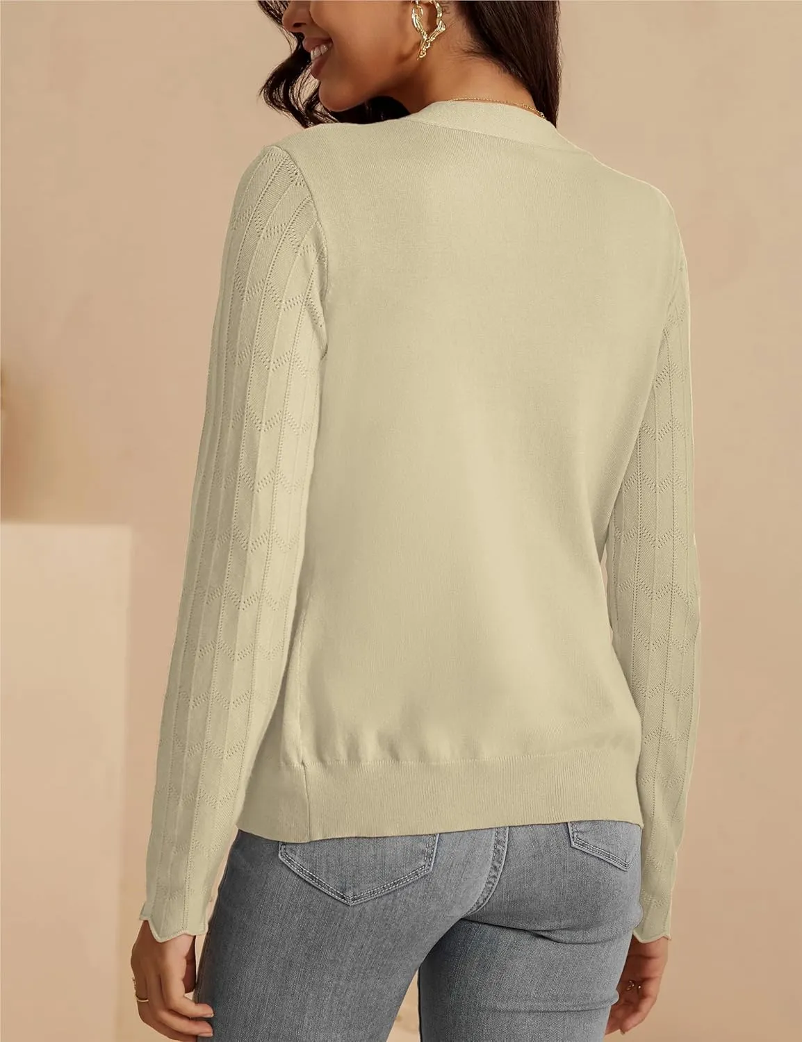 VOIANLIMO Womens Cardigan Lightweight Open Front Knit Long Sleeve Cardigans Sweaters for Women