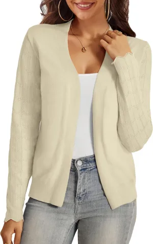 VOIANLIMO Womens Cardigan Lightweight Open Front Knit Long Sleeve Cardigans Sweaters for Women