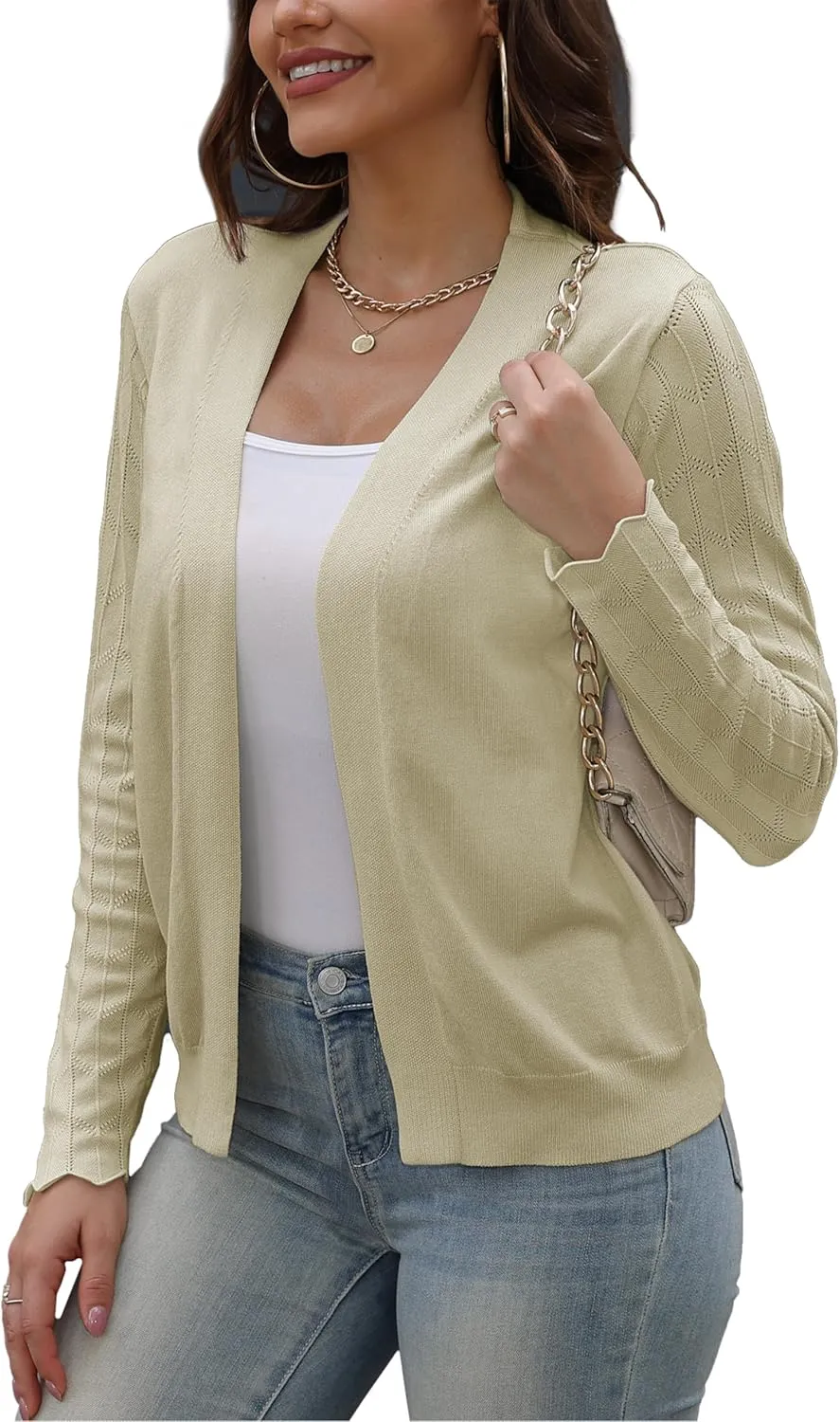 VOIANLIMO Womens Cardigan Lightweight Open Front Knit Long Sleeve Cardigans Sweaters for Women