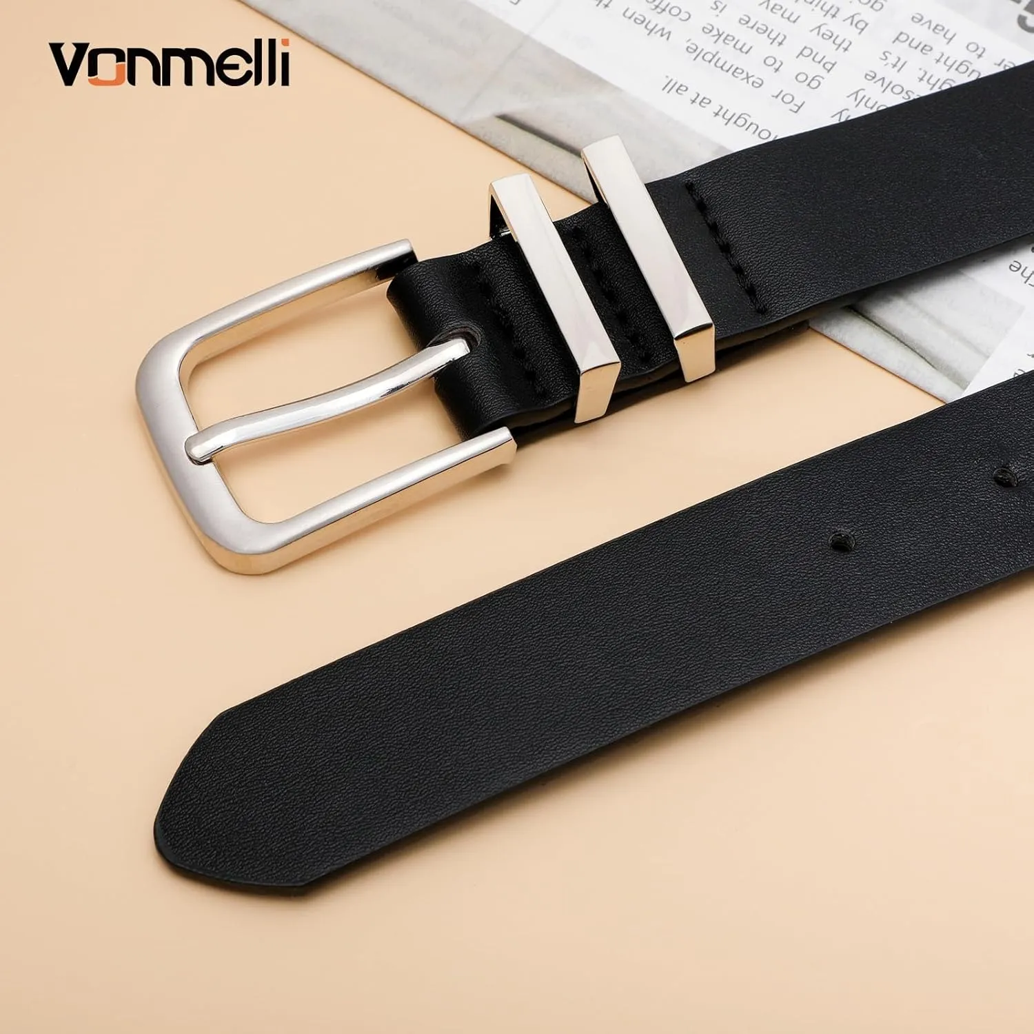 VONMELLI Women's Soft Faux Leather Belt for Jeans Pants Dress Fashion Ladies Waist Belt with Gold/Silvery Buckle