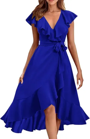 Wedding Guest Dresses for Women 2025 Gowns Evening Party Cocktail Dress Long Split Elegant V Neck Wrap Ruffle Guest Dresses