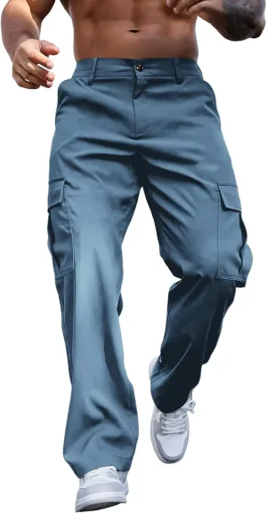 WENKOMG1 Mens Casual Cargo Pants Multi Pockets Lightweight Tactical Pants Breathable Summer Outdoor Combat Work Pants