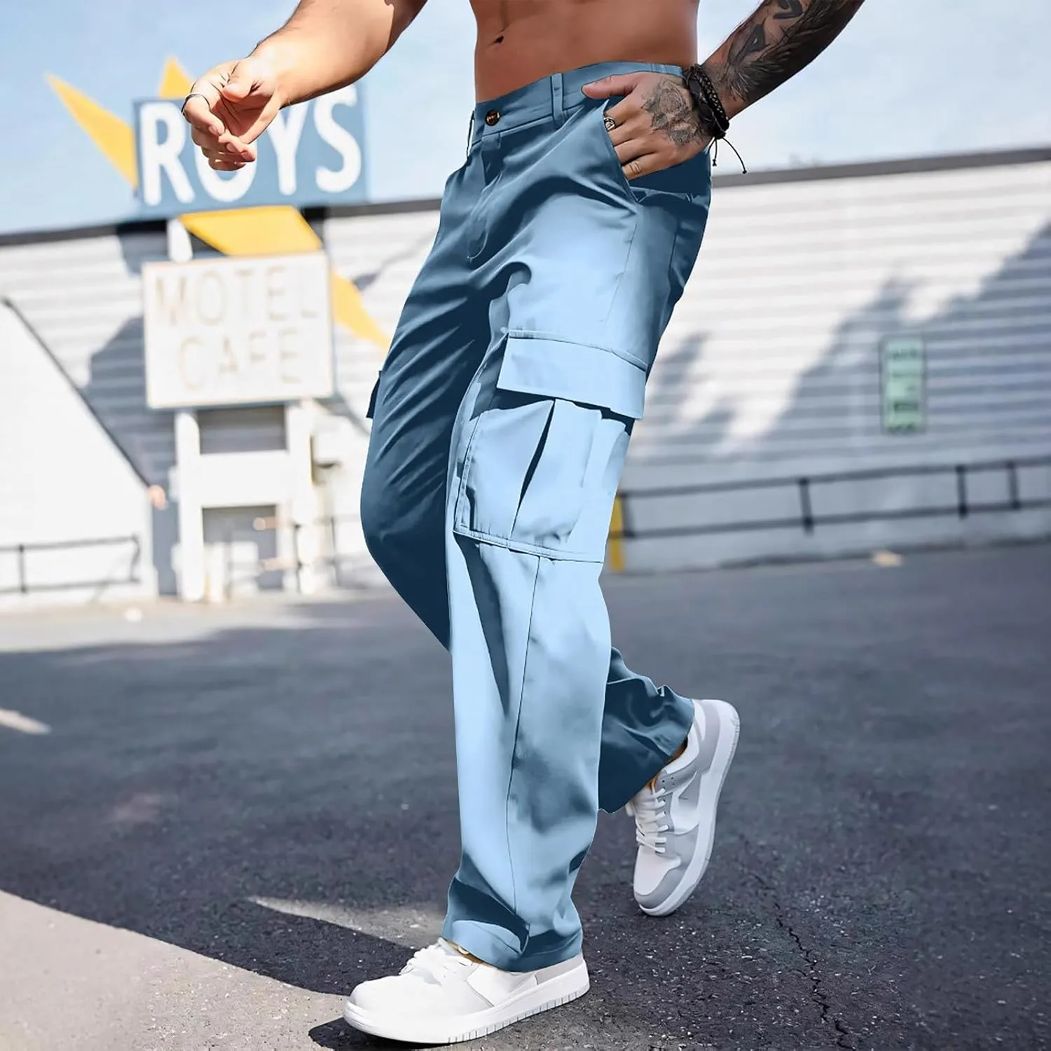 WENKOMG1 Mens Casual Cargo Pants Multi Pockets Lightweight Tactical Pants Breathable Summer Outdoor Combat Work Pants