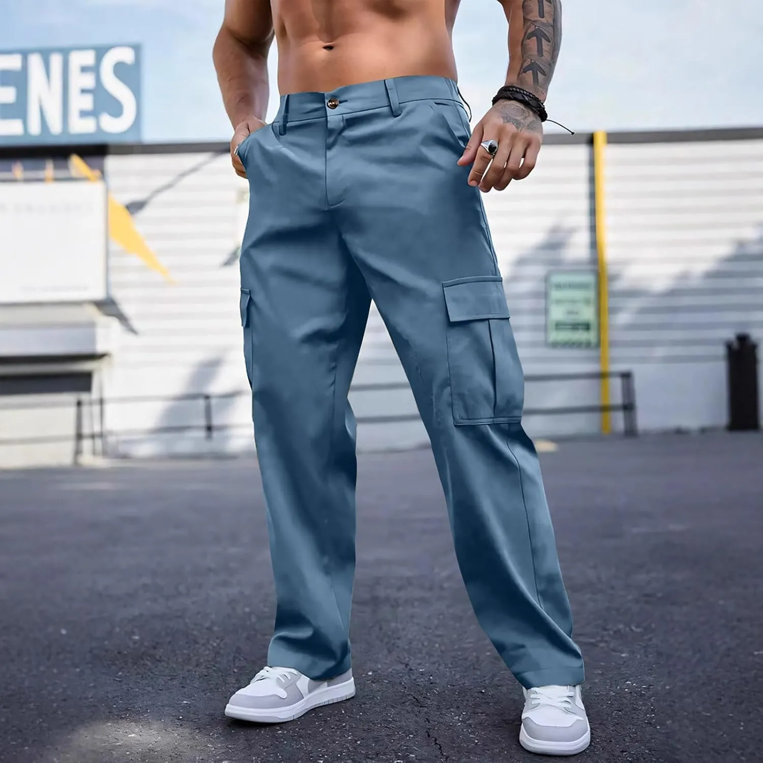 WENKOMG1 Mens Casual Cargo Pants Multi Pockets Lightweight Tactical Pants Breathable Summer Outdoor Combat Work Pants