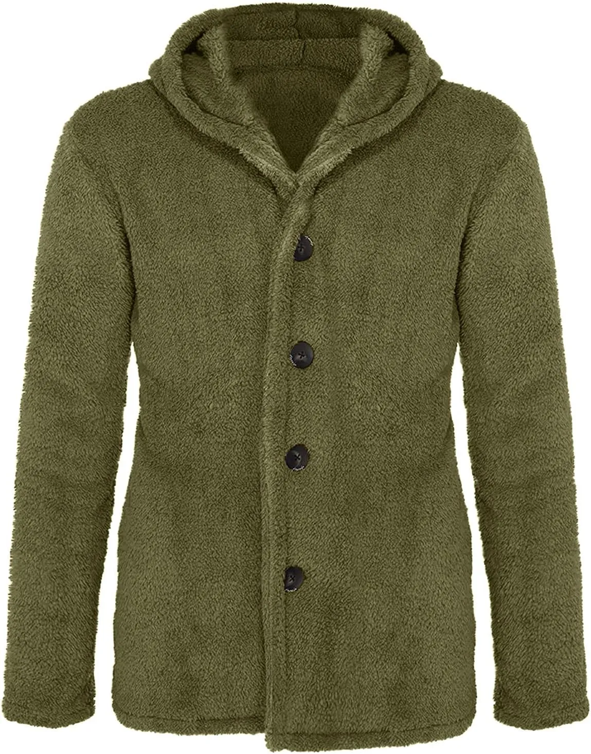 WENKOMG1 Men's Plush Hooded Jacket, Solid Color Warm Coat Fall/Winter Overcoat Loose Casual Corduroy Outerwear