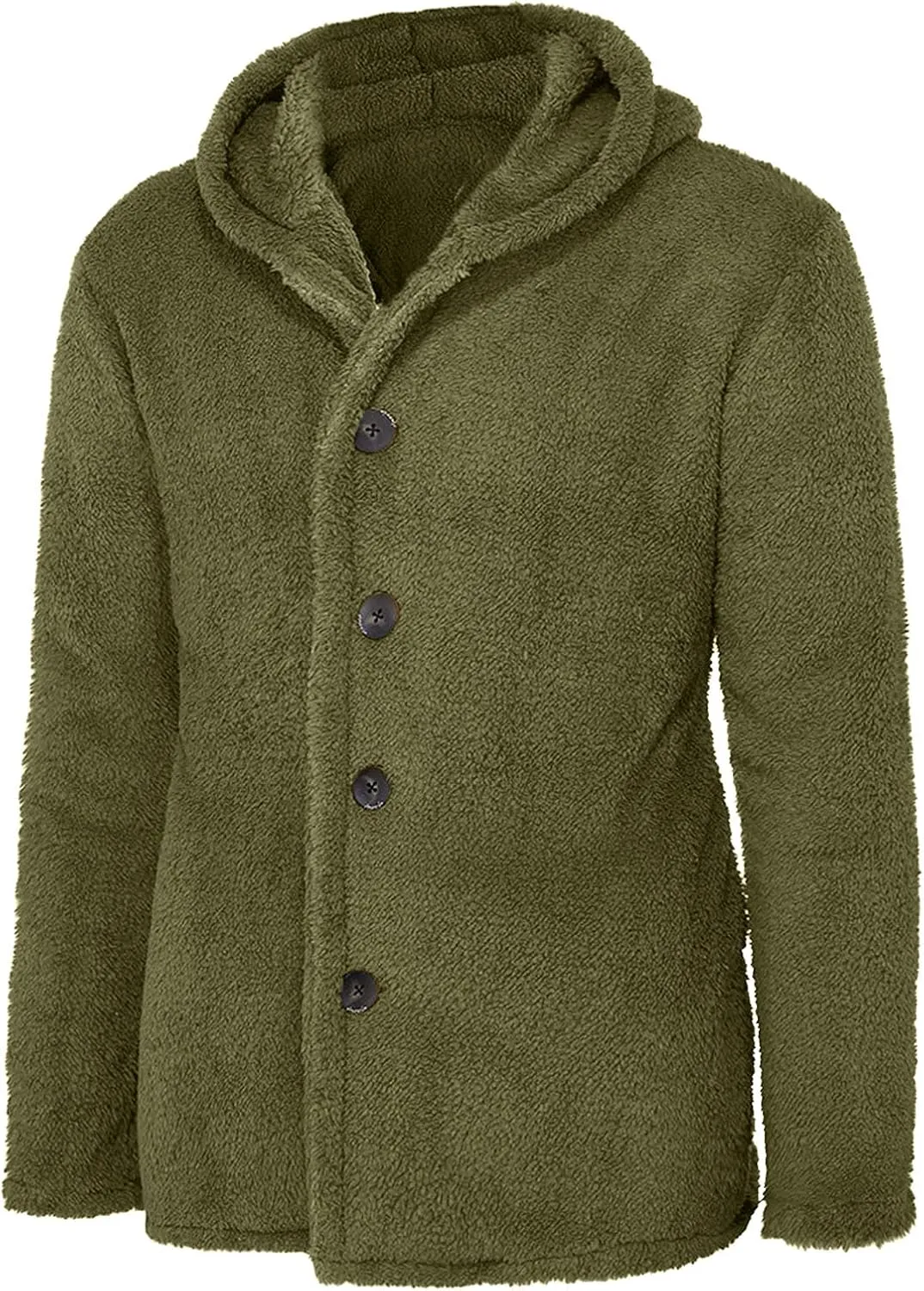 WENKOMG1 Men's Plush Hooded Jacket, Solid Color Warm Coat Fall/Winter Overcoat Loose Casual Corduroy Outerwear