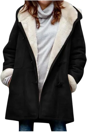 Wkishenl Winter Coats for Women 2024 Warm Sherpa Fleece Lined Overcoat Plus Size Hooded Distressed Jackets Parka Outerwear