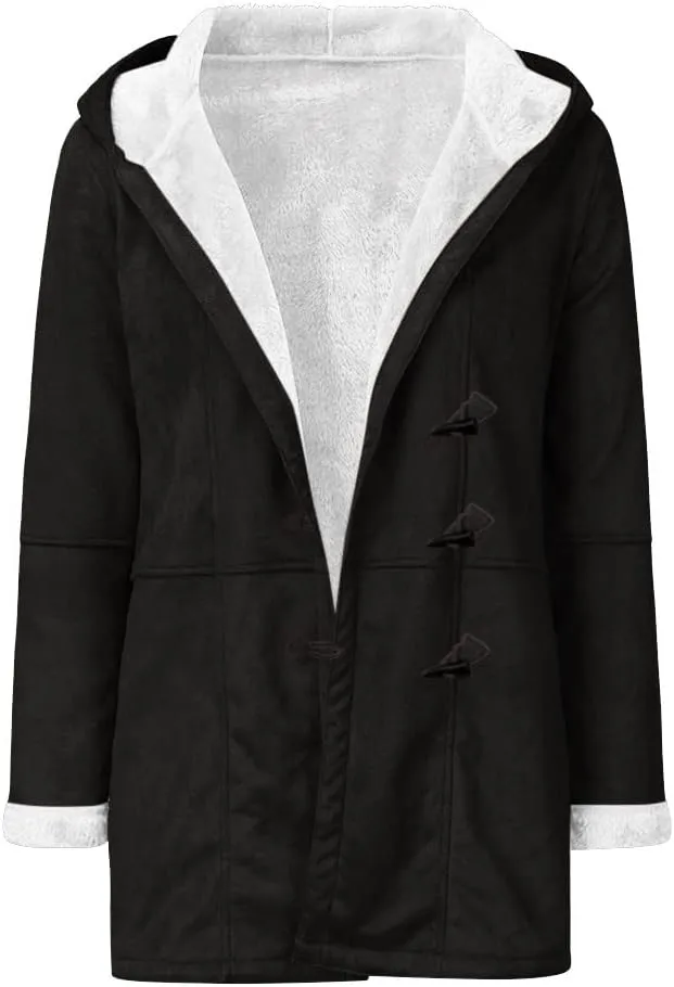 Wkishenl Winter Coats for Women 2024 Warm Sherpa Fleece Lined Overcoat Plus Size Hooded Distressed Jackets Parka Outerwear