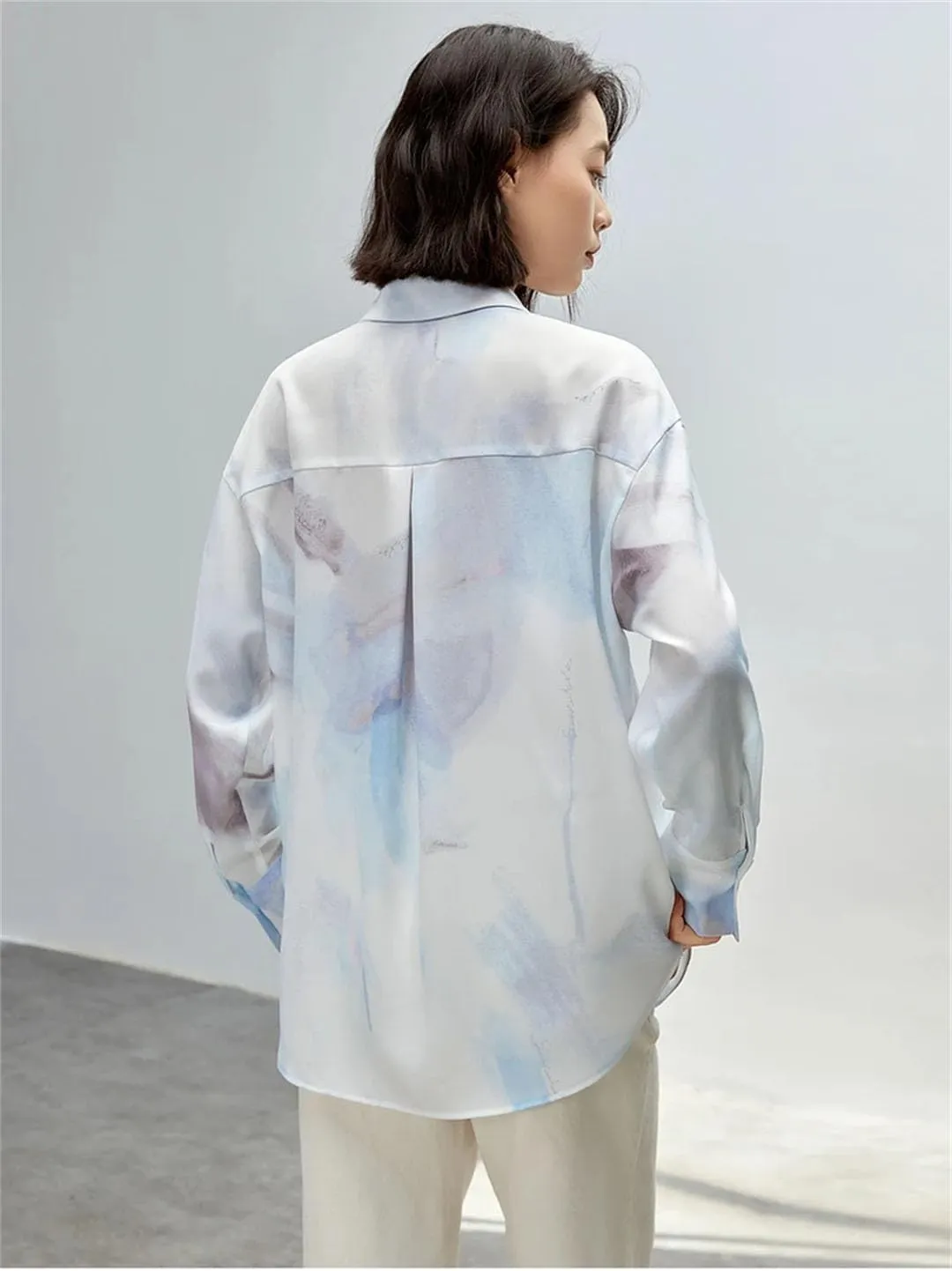 Women Art Print Casual Shirt Loose Turn-Down Collar Long Sleeve Shirts Office Lady Loose Tops