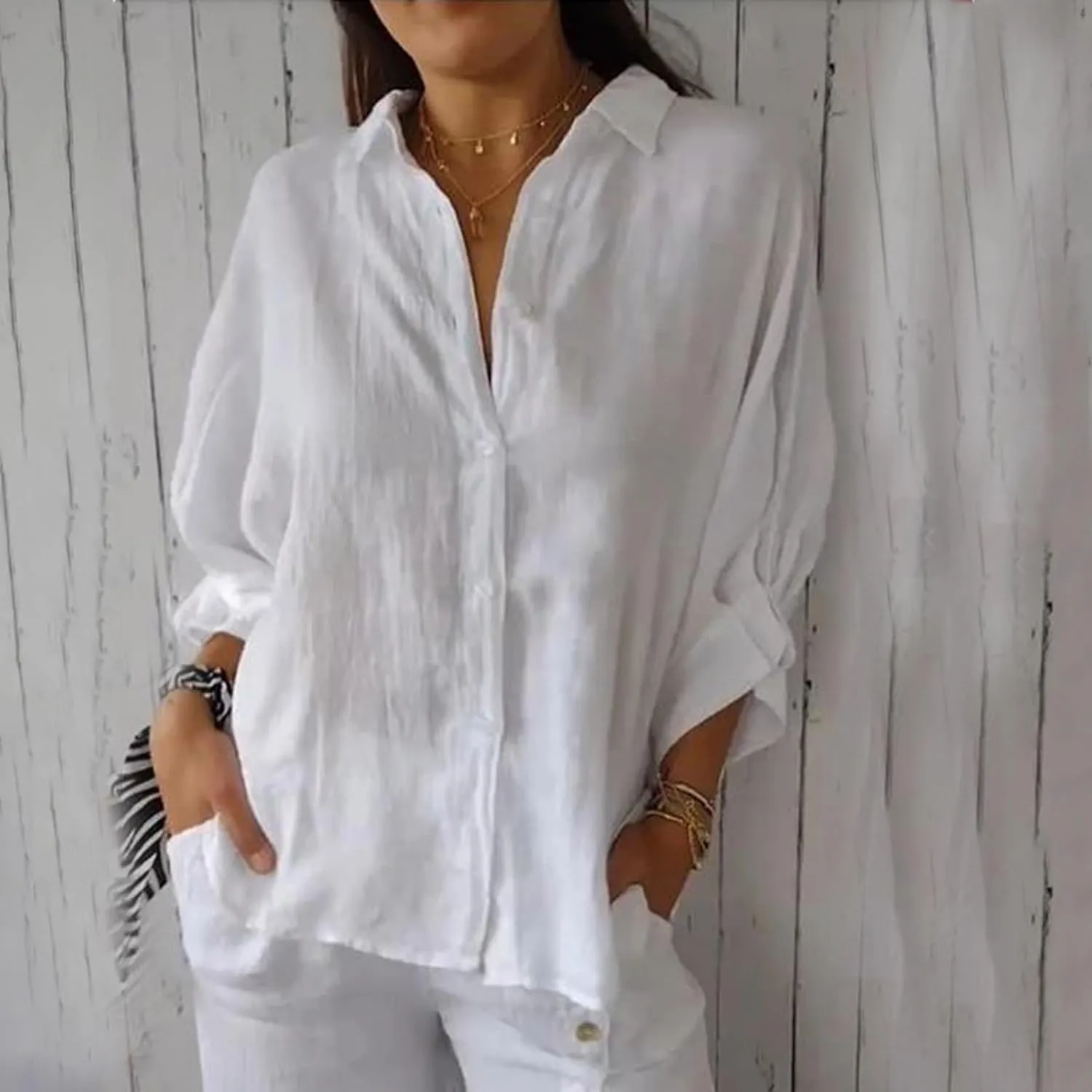 Women Casual Half Sleeve Button Down Shirts Summer Solid Casual Cotton Linen Tops Tie Back Design Fashion T Shirt