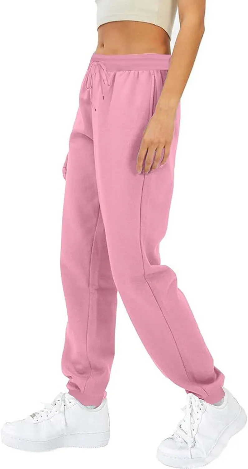 Women Casual Jogger Pants Sherpa Fleece Lined Pants Drawstring High Waist Trousers Workout Joggers Thick Sweatpants