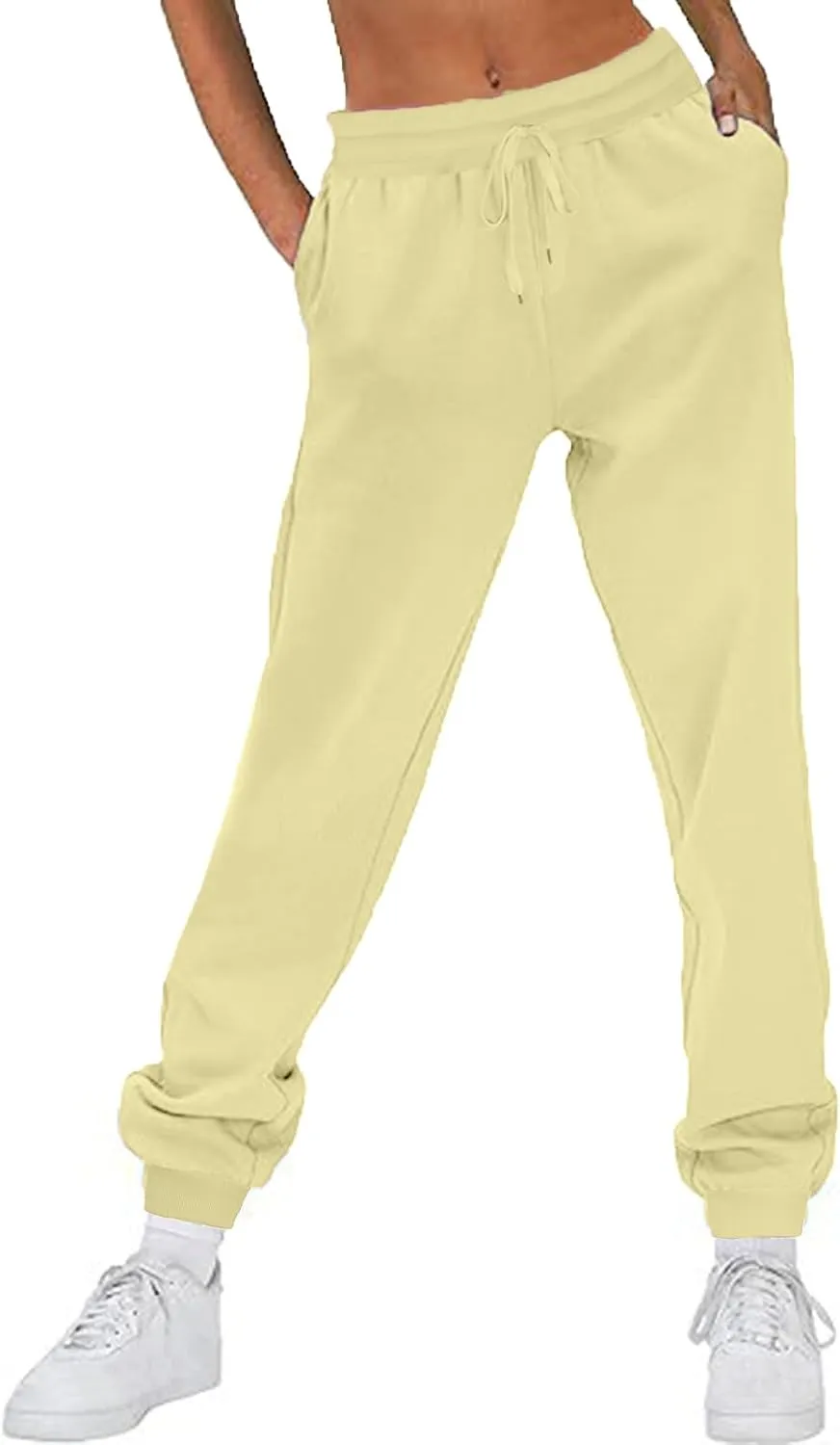 Women Casual Jogger Pants Sherpa Fleece Lined Pants Drawstring High Waist Trousers Workout Joggers Thick Sweatpants