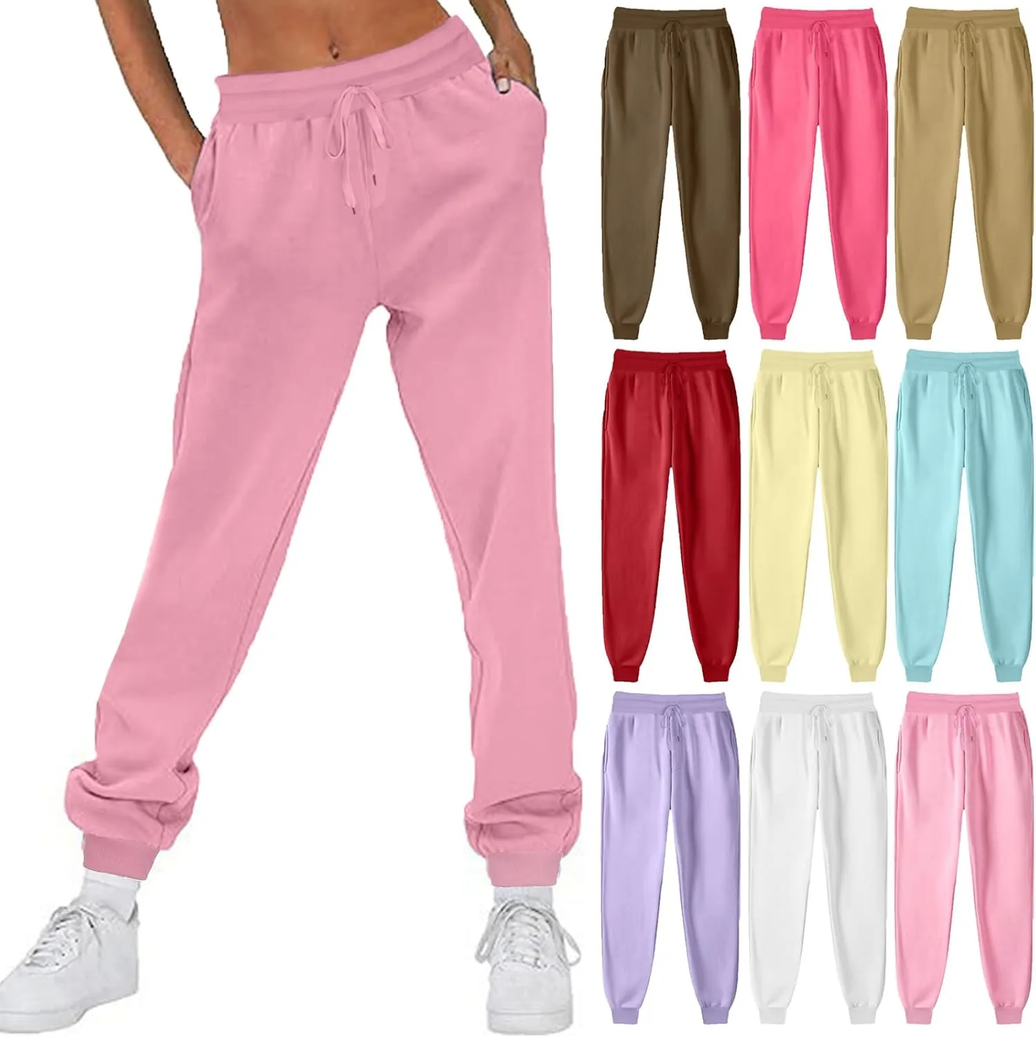 Women Casual Jogger Pants Sherpa Fleece Lined Pants Drawstring High Waist Trousers Workout Joggers Thick Sweatpants