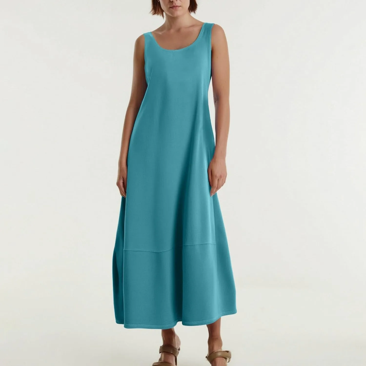 Women Dresses Beach Vacation Sleeveless Tank Dress Scoop Neck Flowy Sundress Casual Loose 2025 Summer Maxi Dress