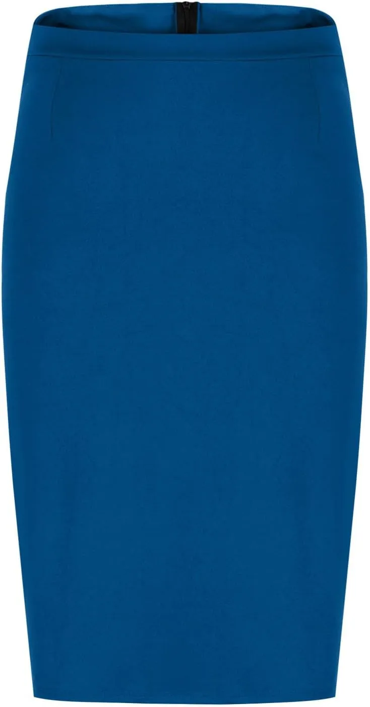 Women Dressy Work Pencil Skirts Stretchy High Waist Bodycon Midi Skirt Solid Business Office Skirt with Back Slit