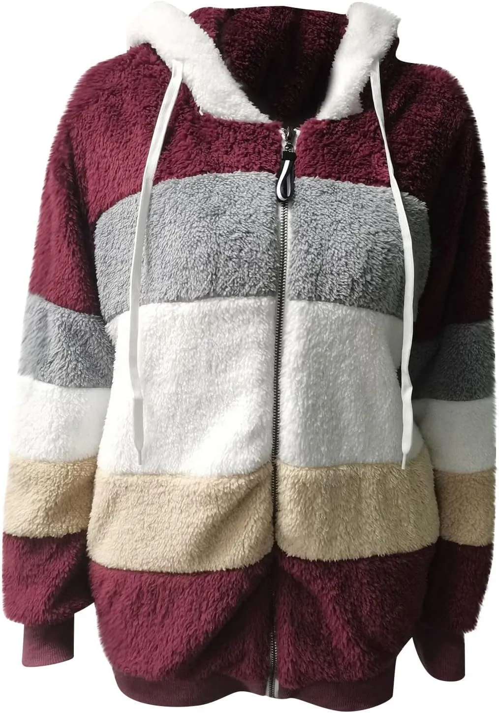 Women Faux Fur Zip Up Hoodies Sherpa Lined Winter Jackets Warm Plush Coat Oversized Fleece Warm Hoodie Outwear