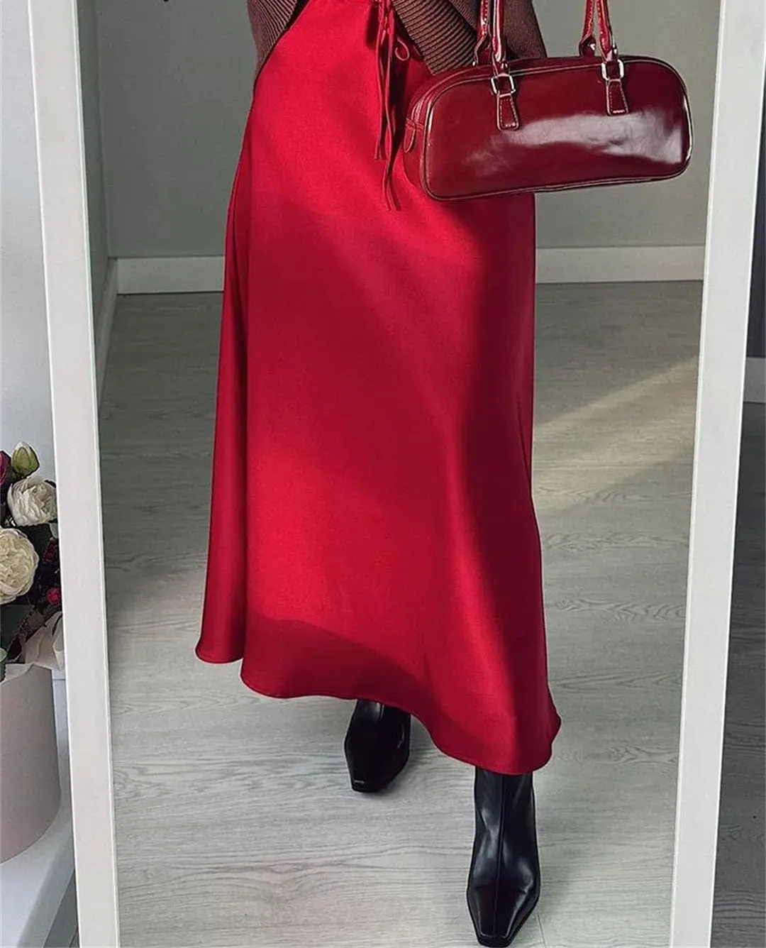Women Long Satin Skirts A-LINE Summer Straight Elegant Satin Silk Maxi Skirts