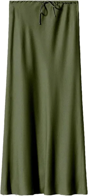 Women Long Satin Skirts A-LINE Summer Straight Elegant Satin Silk Maxi Skirts