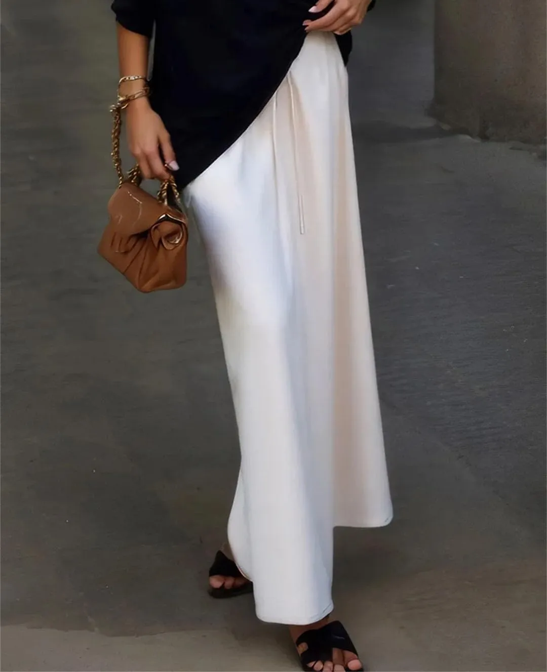 Women Long Satin Skirts A-LINE Summer Straight Elegant Satin Silk Maxi Skirts