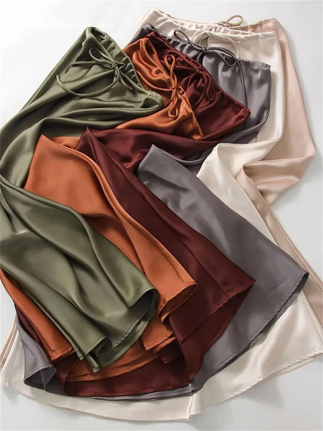 Women Long Satin Skirts A-LINE Summer Straight Elegant Satin Silk Maxi Skirts