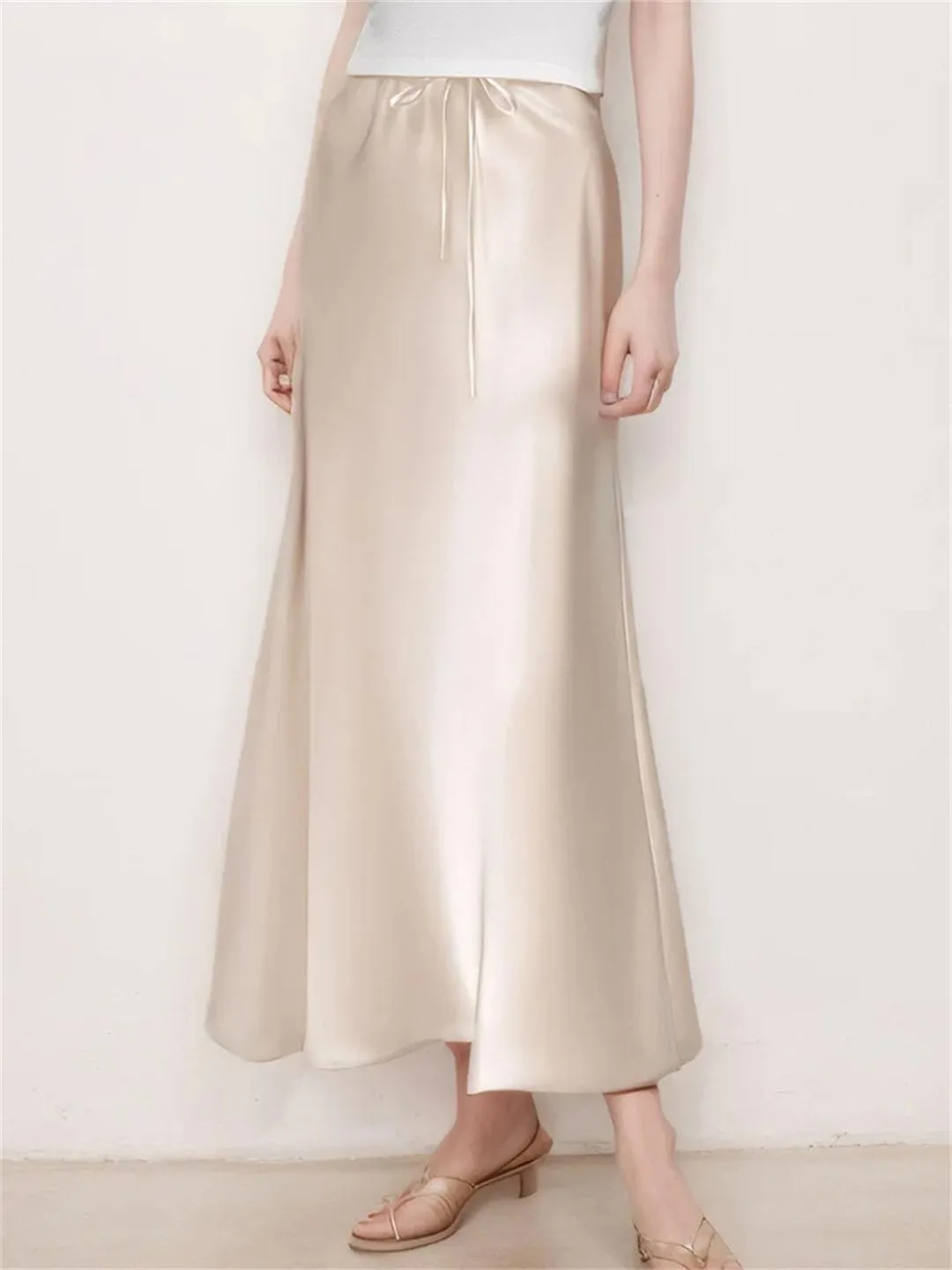 Women Long Satin Skirts A-LINE Summer Straight Elegant Satin Silk Maxi Skirts