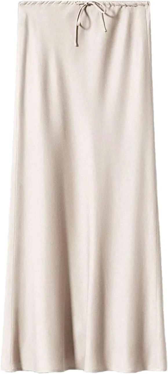 Women Long Satin Skirts A-LINE Summer Straight Elegant Satin Silk Maxi Skirts