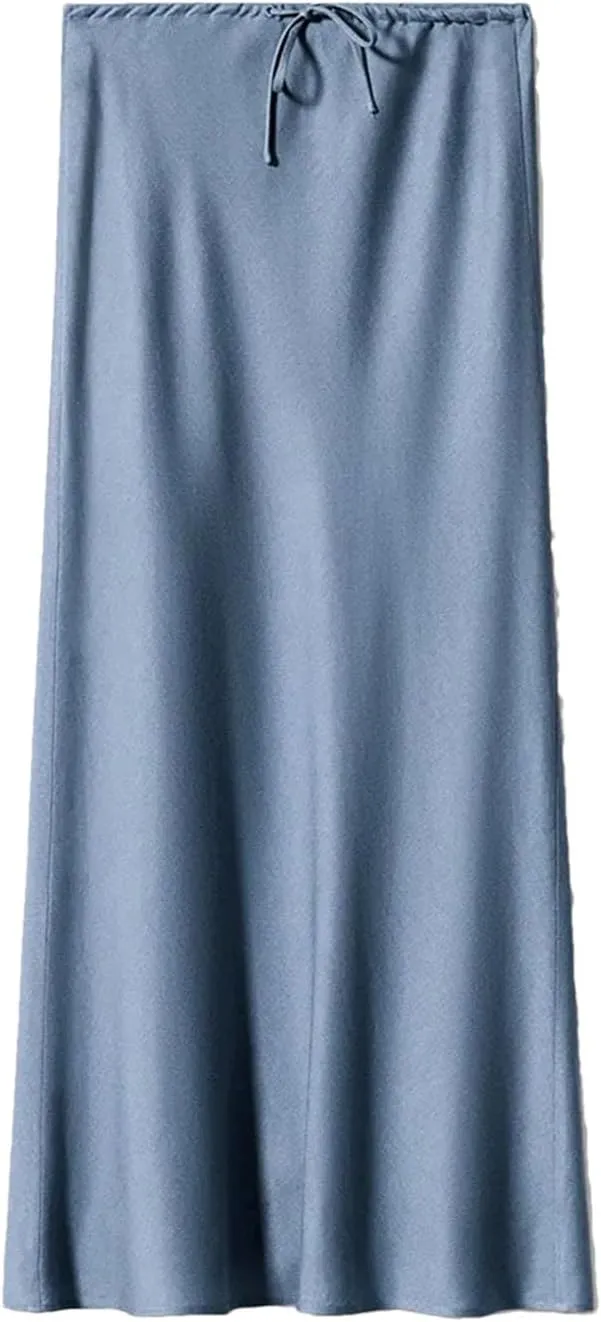 Women Long Satin Skirts A-LINE Summer Straight Elegant Satin Silk Maxi Skirts