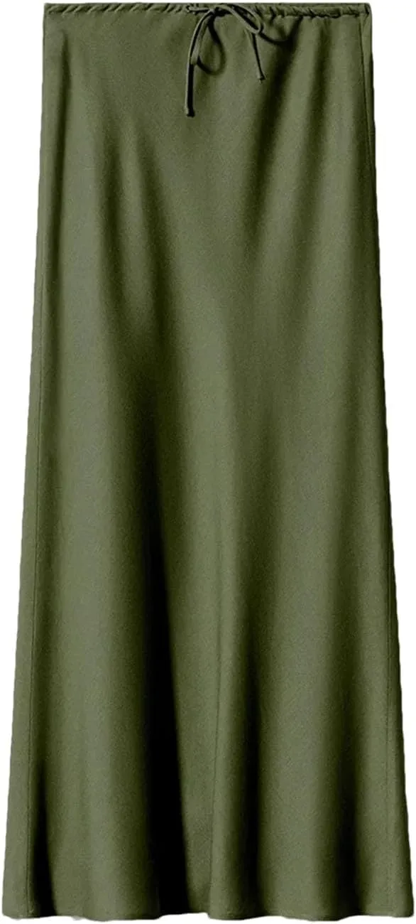 Women Long Satin Skirts A-LINE Summer Straight Elegant Satin Silk Maxi Skirts