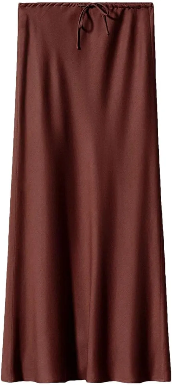 Women Long Satin Skirts A-LINE Summer Straight Elegant Satin Silk Maxi Skirts