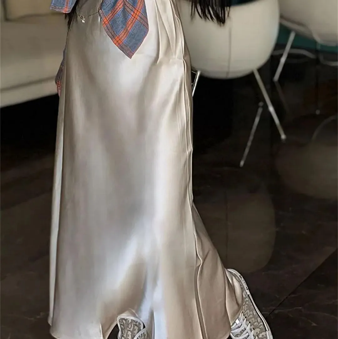 Women Long Satin Skirts A-LINE Summer Straight Elegant Satin Silk Maxi Skirts