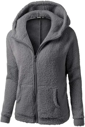 Women Outwear Sweater Cotton Zipper Hooded Coat Winter Wool Warm Coat Coat Women's Coat Zip up Warm