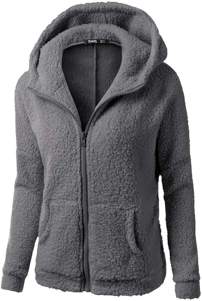 Women Outwear Sweater Cotton Zipper Hooded Coat Winter Wool Warm Coat Coat Women's Coat Zip up Warm