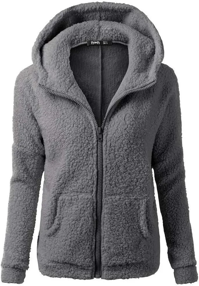 Women Outwear Sweater Cotton Zipper Hooded Coat Winter Wool Warm Coat Coat Women's Coat Zip up Warm