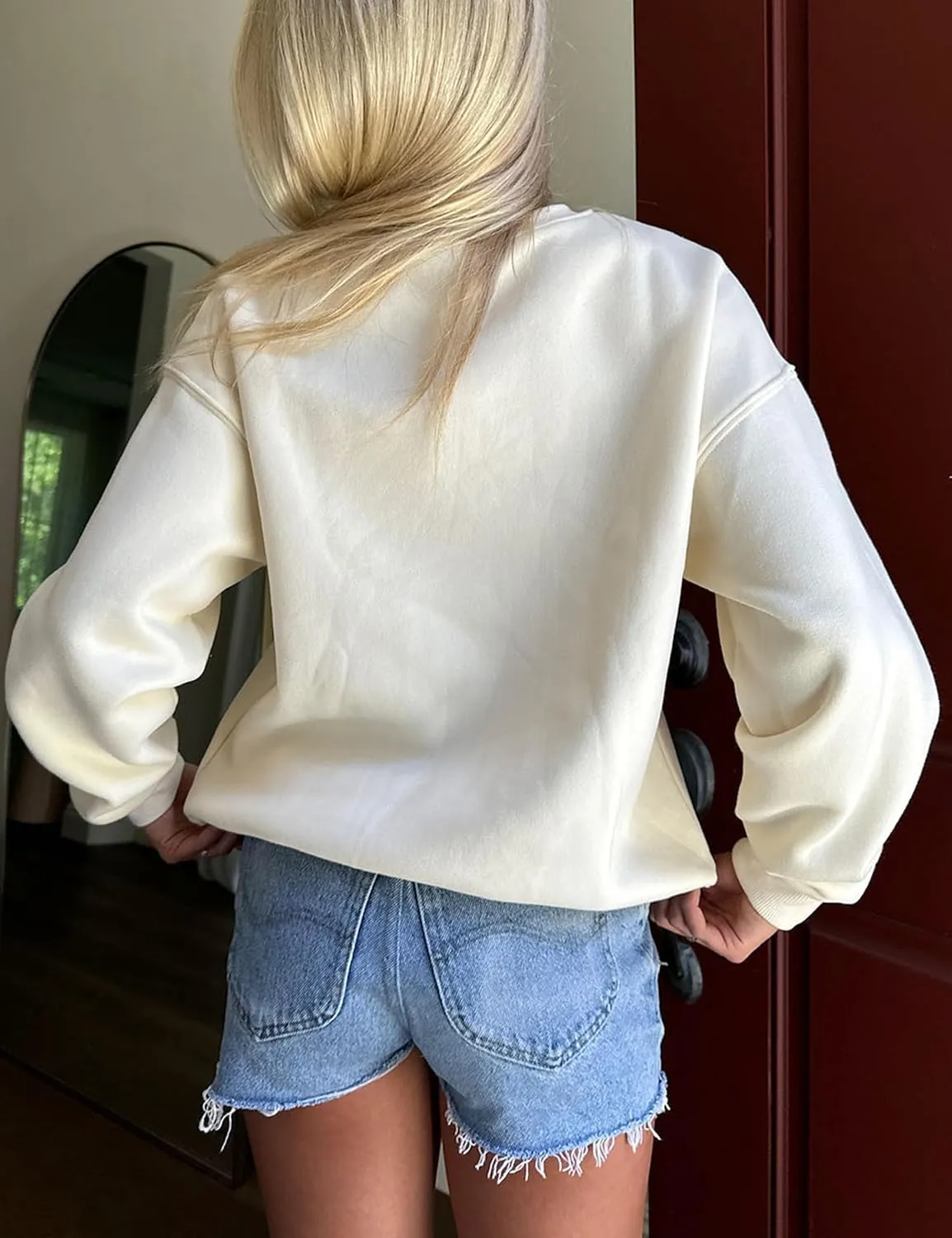 Women Oversized Sweatshirt Bow Crewneck Long Sleeve Fleece Pullover Top Clean Girl Aesthetic Fall Sweatshirt Outfits