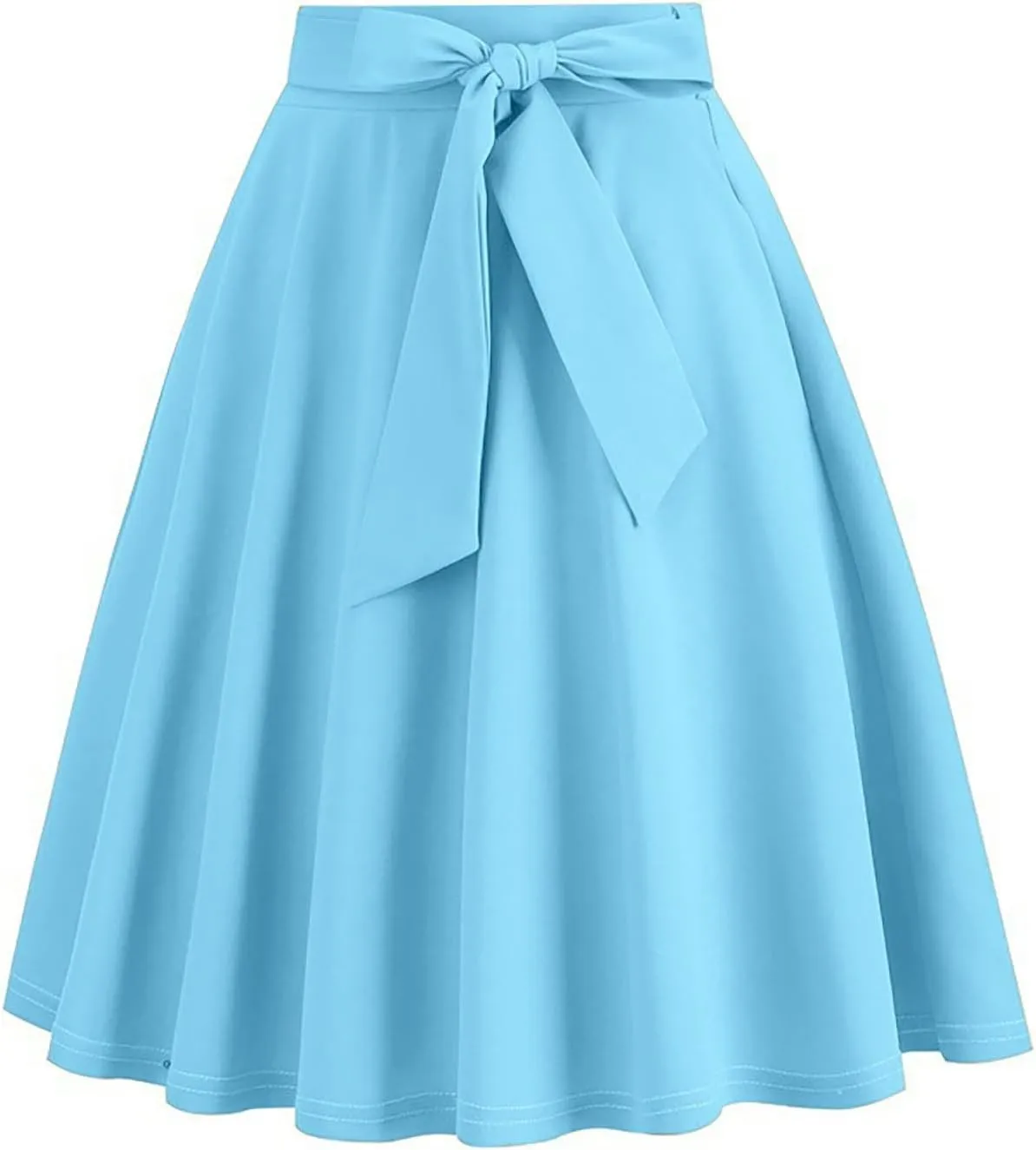 Women Retro Skirt 50s Vintage Hepburn Style High Waist Flared A-Line Skirts Rockabilly Midi Swing Skirt with Pocket
