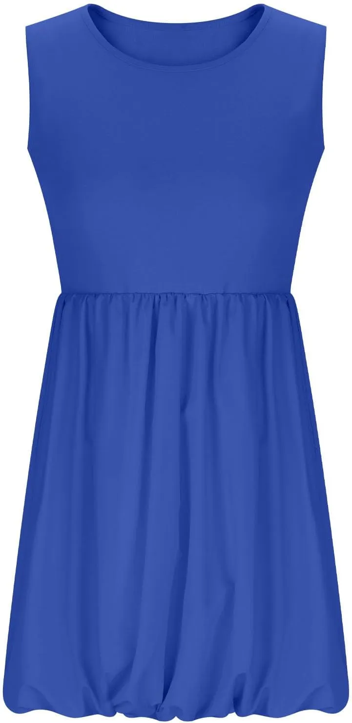 Women Summer Casual Sleeveless Crewneck Sundress Aline Flowy Tiered Maxi Beach Dresses Solid Tanks Vacation Outfits