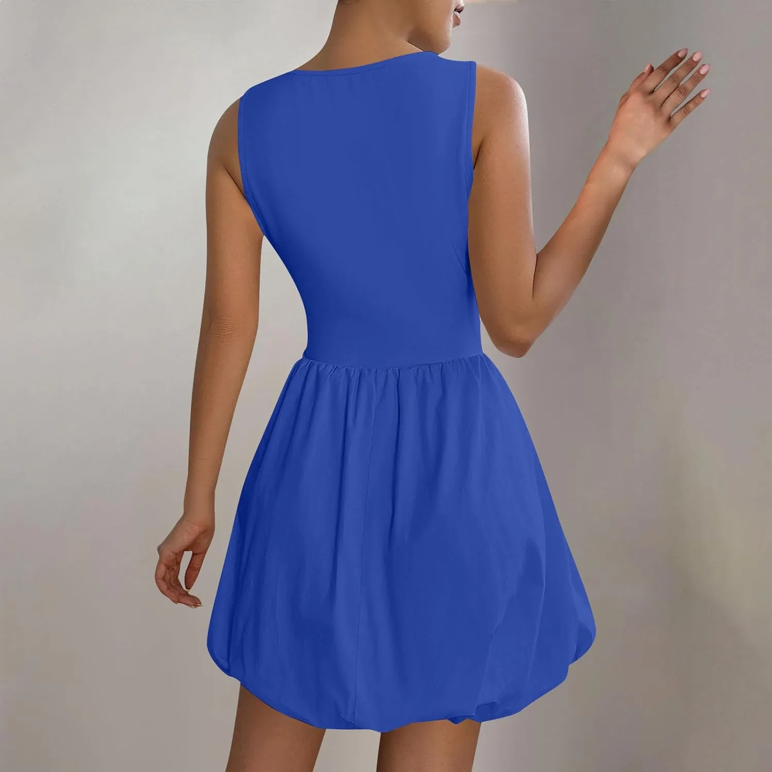 Women Summer Casual Sleeveless Crewneck Sundress Aline Flowy Tiered Maxi Beach Dresses Solid Tanks Vacation Outfits