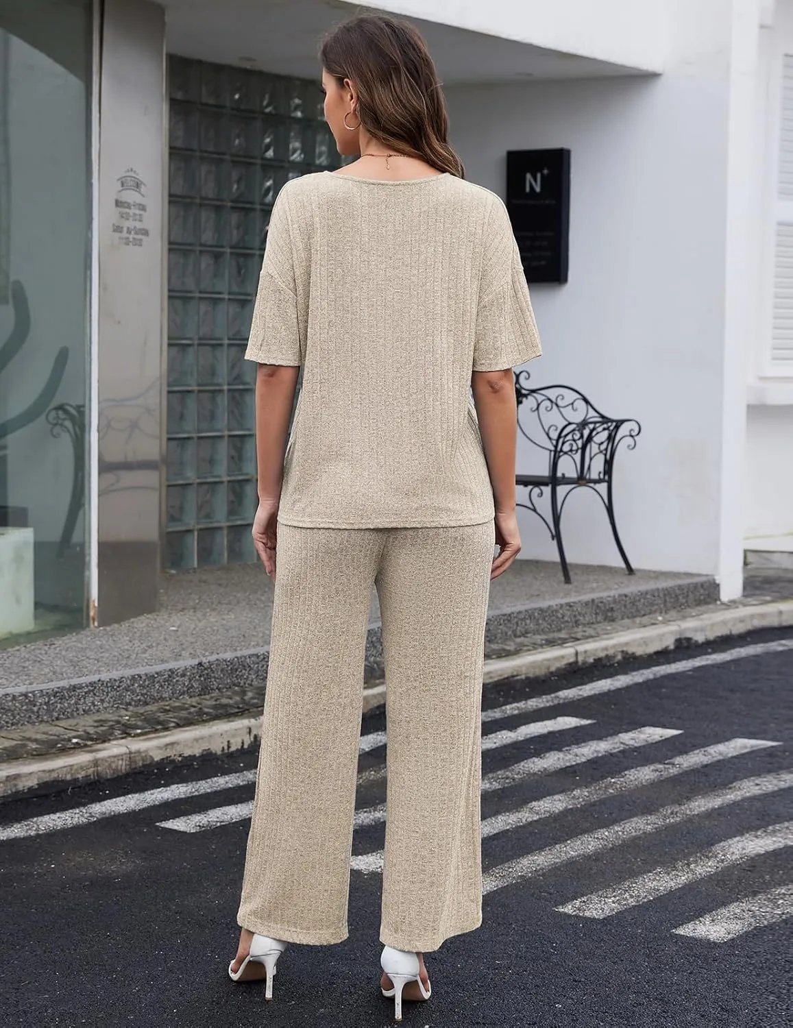Women's 2 Piece Outfits 2025 Pullover Tops and Wide Leg Pants Lounge Sets Sweatsuits Set with Pockets