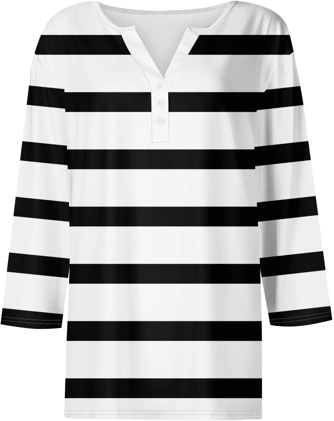 Womens 3/4 Sleeve Tops,Women's T-Shirts Dressy Button Down Tunic Tops Striped Blouses Henley V Neck Summer Cute Tees