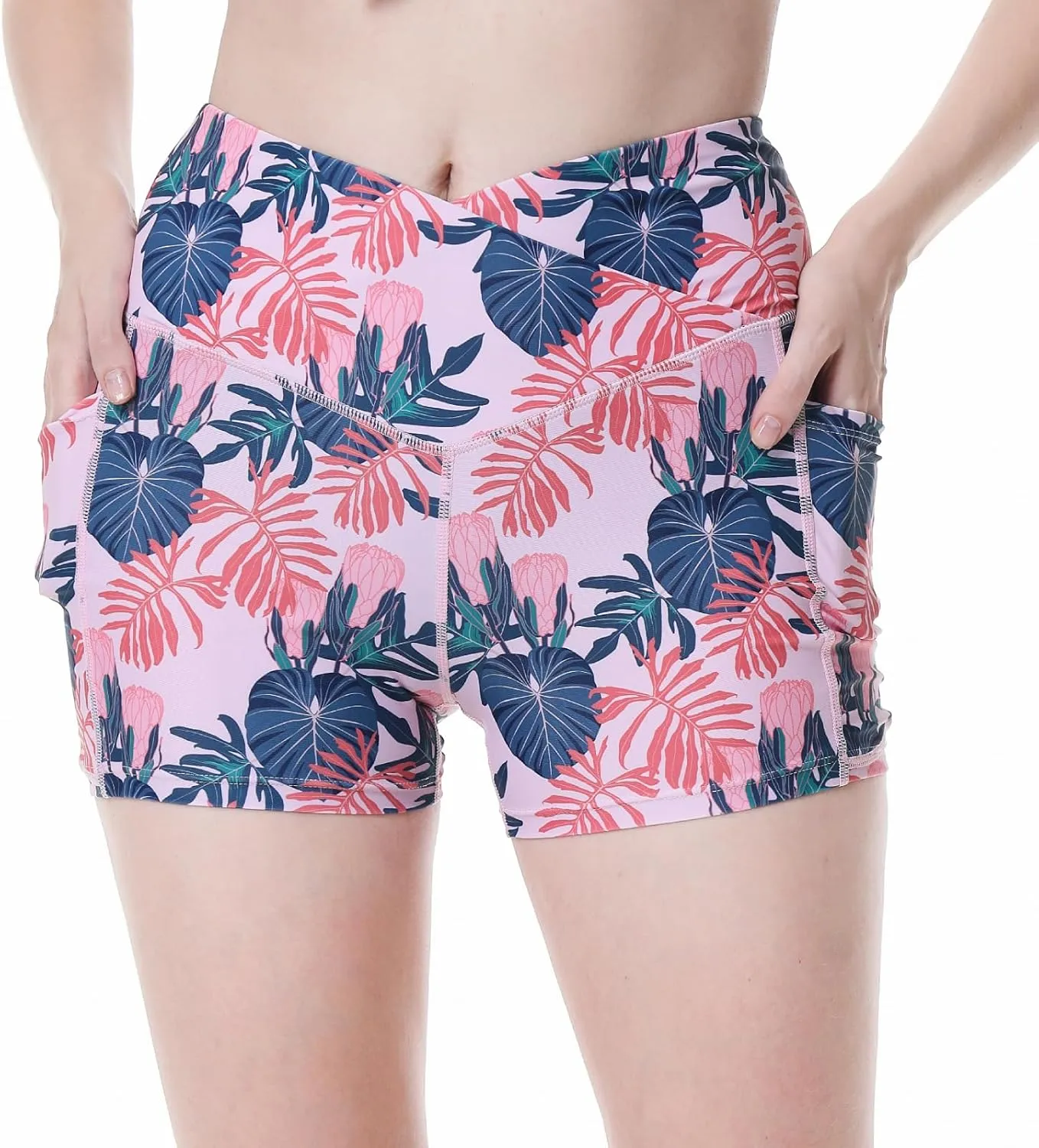 Womens 3/5" Swim Shorts High Waisted Board Shorts Bathing Suit Bottoms