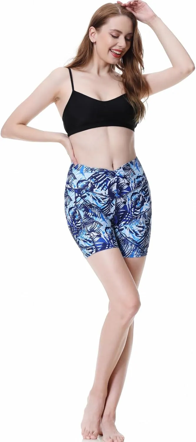 Womens 3/5" Swim Shorts High Waisted Board Shorts Bathing Suit Bottoms