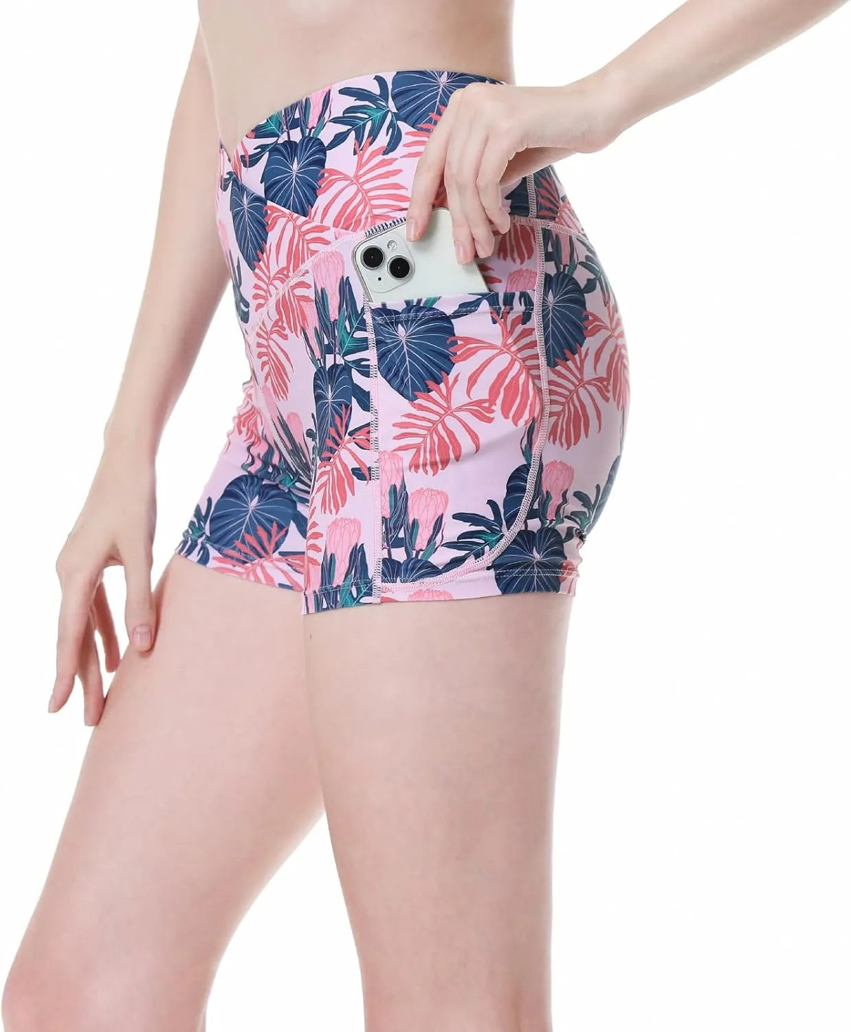 Womens 3/5" Swim Shorts High Waisted Board Shorts Bathing Suit Bottoms