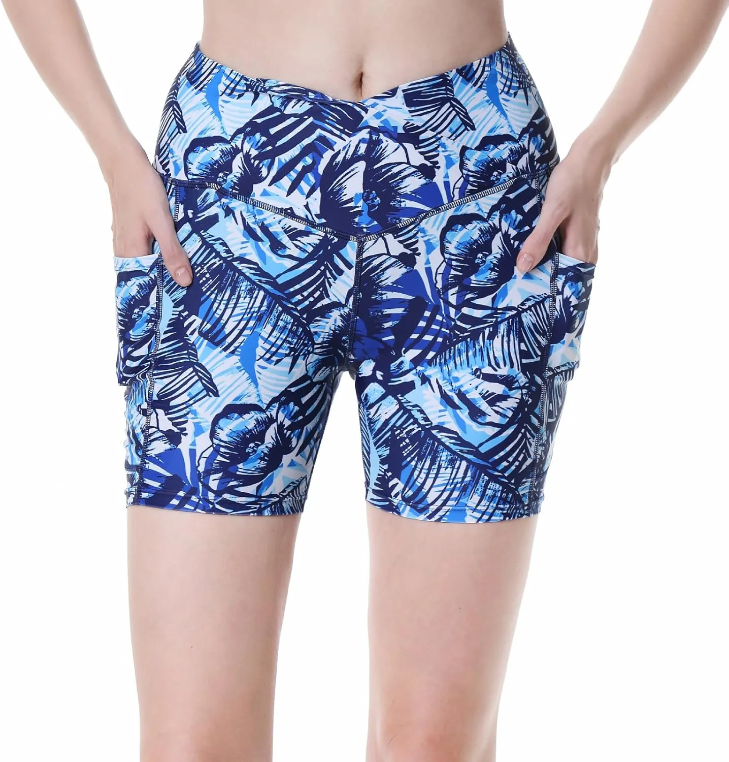 Womens 3/5" Swim Shorts High Waisted Board Shorts Bathing Suit Bottoms