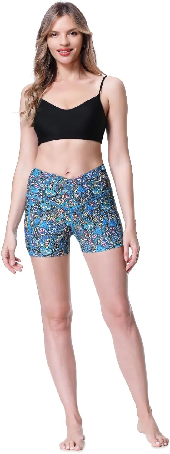 Womens 3/5" Swim Shorts High Waisted Board Shorts Bathing Suit Bottoms