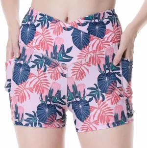 Womens 3/5" Swim Shorts High Waisted Board Shorts Bathing Suit Bottoms