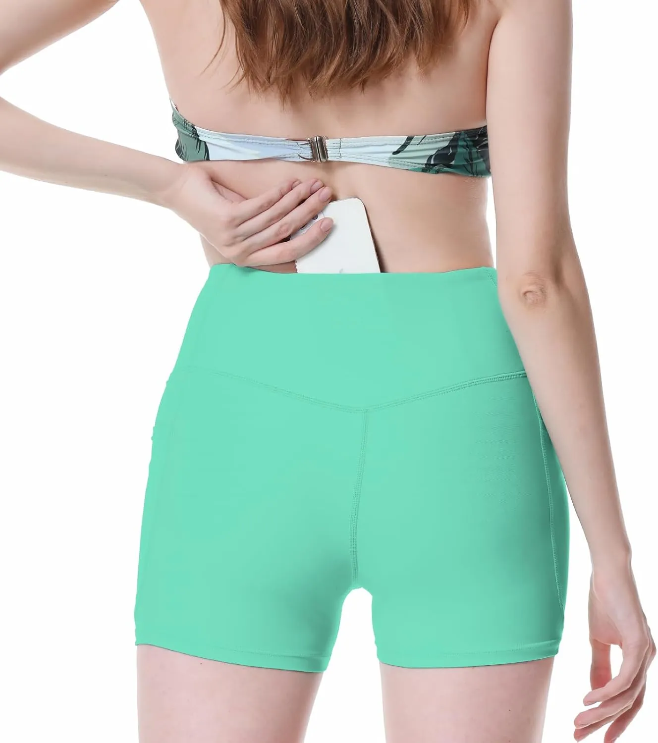 Womens 3/5" Swim Shorts High Waisted Board Shorts Bathing Suit Bottoms